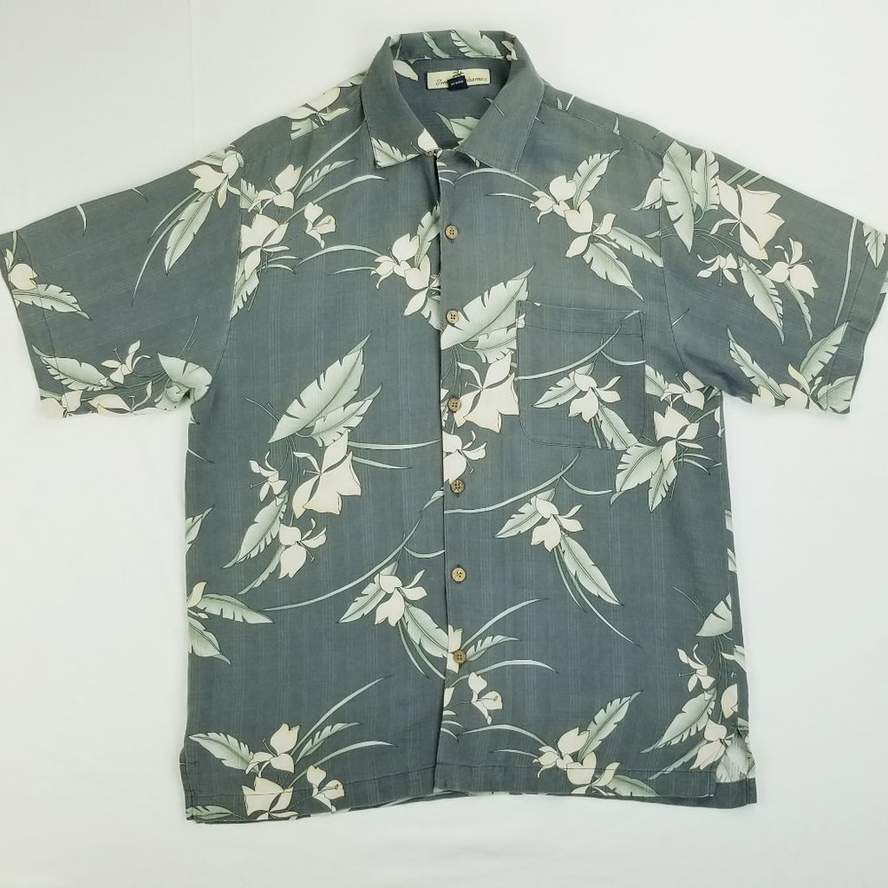 Tommy Bahama Small Men's Gray Floral Short Sleeve Silk Pocket Shirt